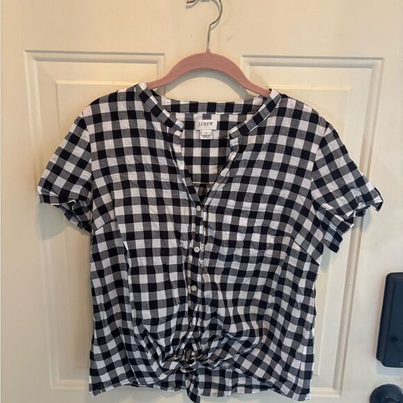 J. Crew Black and White Button Down Shirt with Mandarin Collar - Picture 2 of 4